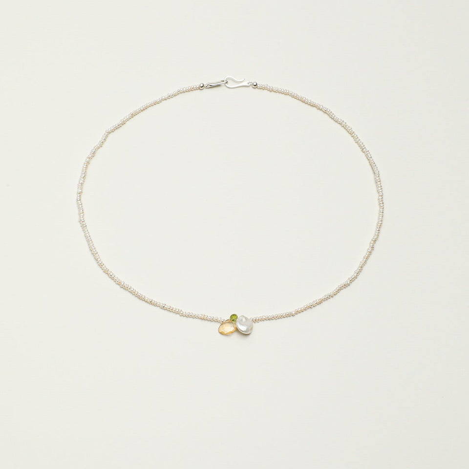 Citrine, Peridot & Freshwater Pearl Drop Necklace