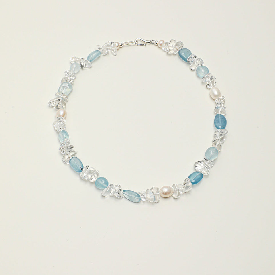Aquamarine, Clear Quartz & Freshwater Pearl Necklace
