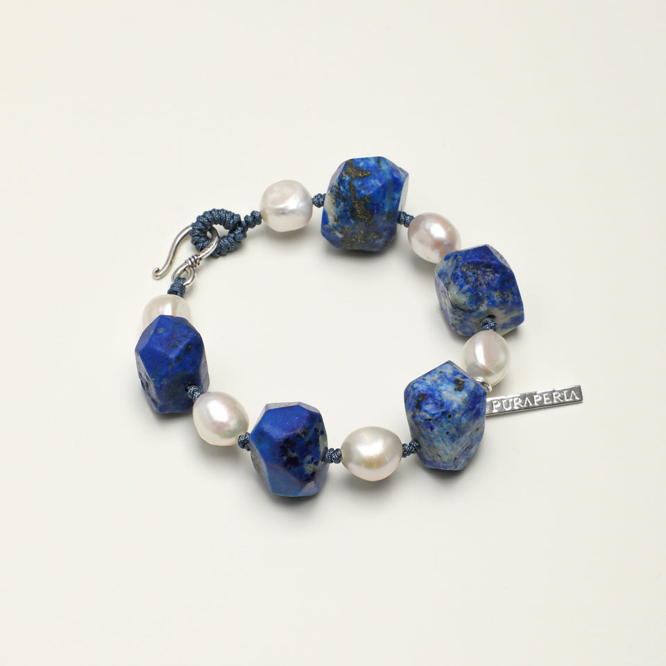 Sterling silver gemstone and freshwater pearl bracelet detail