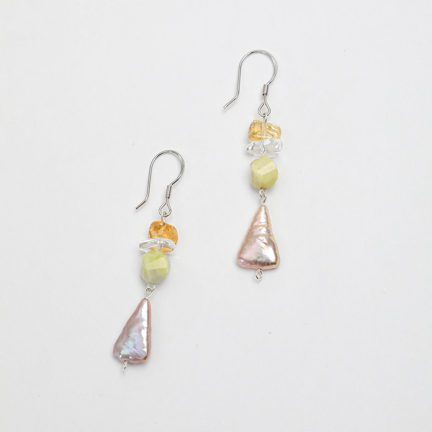 Mineralyra citrine, clear quartz and baroque freshwater pearl earrings gift