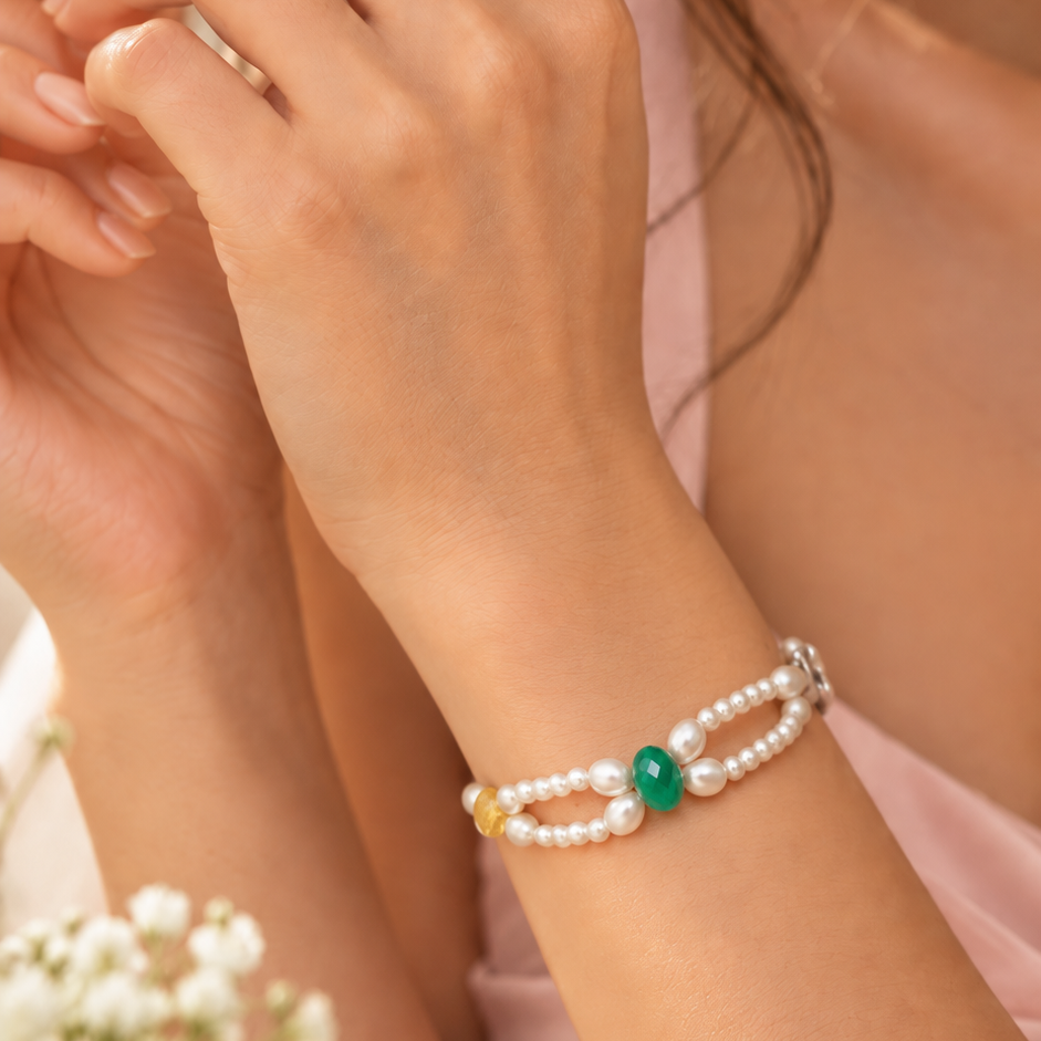 Topaz, Citrine & Agate Seed Bead Bracelet