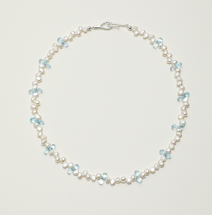 Blue Topaz & Baroque Pearl Teardrop Necklace