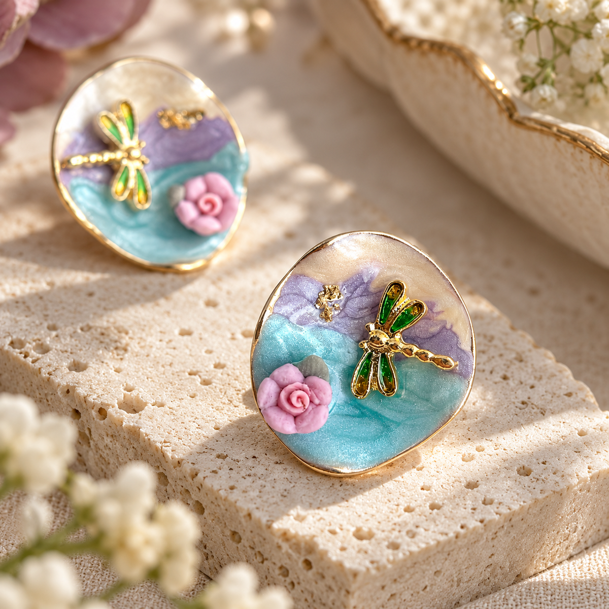 Handcrafted Dragonfly Enamel Stud Earrings