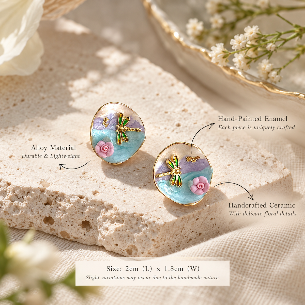 Handcrafted Dragonfly Enamel Stud Earrings