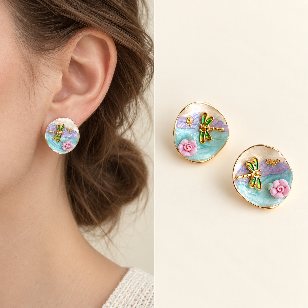 Handcrafted Dragonfly Enamel Stud Earrings
