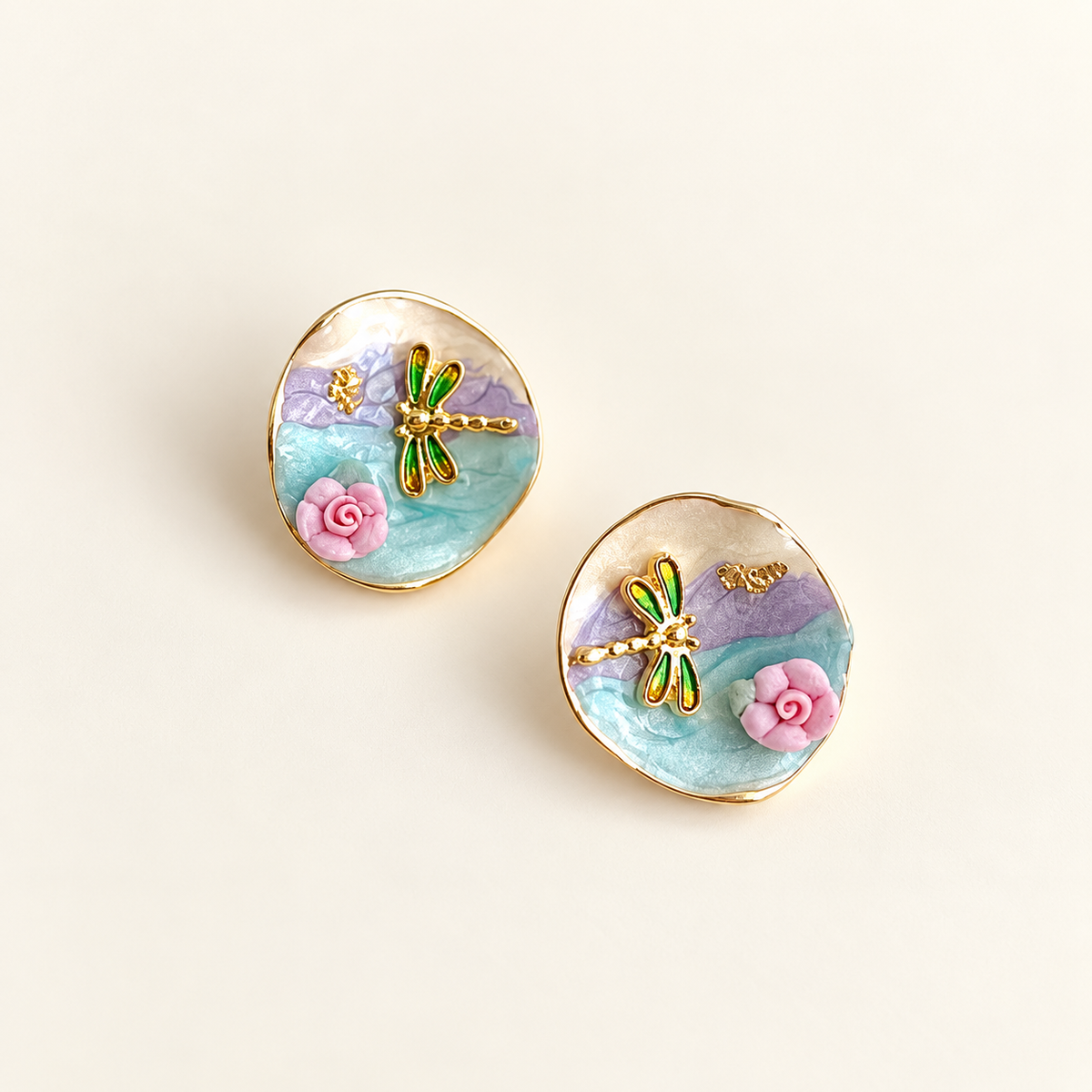 Handcrafted Dragonfly Enamel Stud Earrings