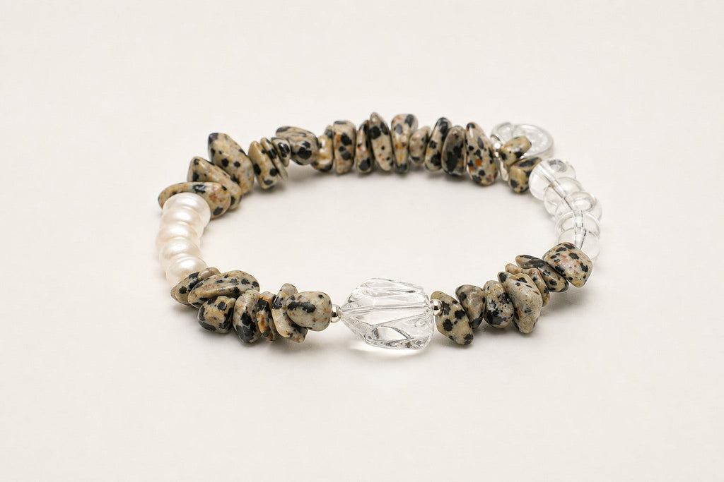 Clear Quartz Bracelet – Double-Point, Sterling Silver — alternate angle showing bracelet structure and findings