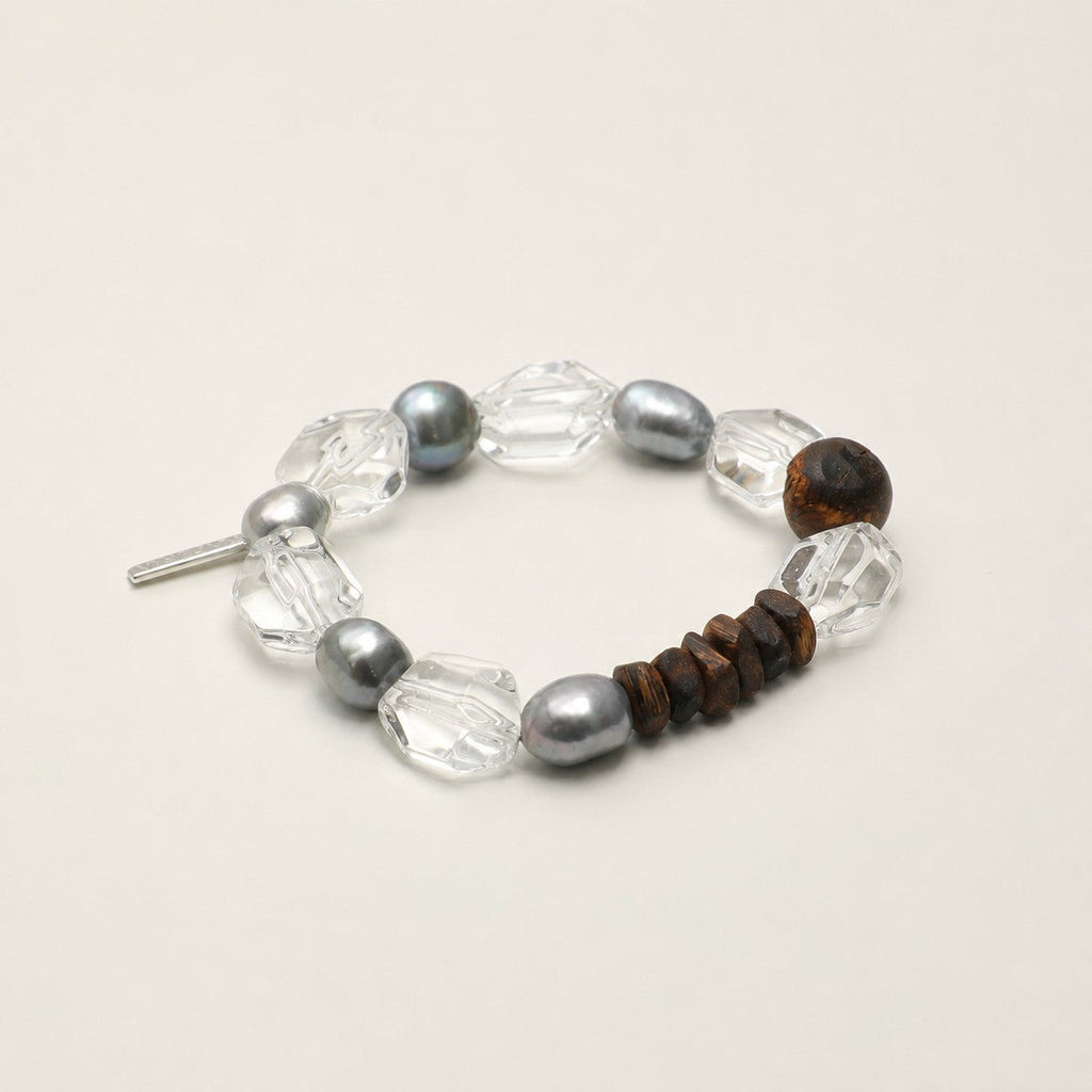 Clear Quartz & Agarwood Bracelet – Double-Point, Sterling Silver — alternate angle showing bracelet structure and clasp