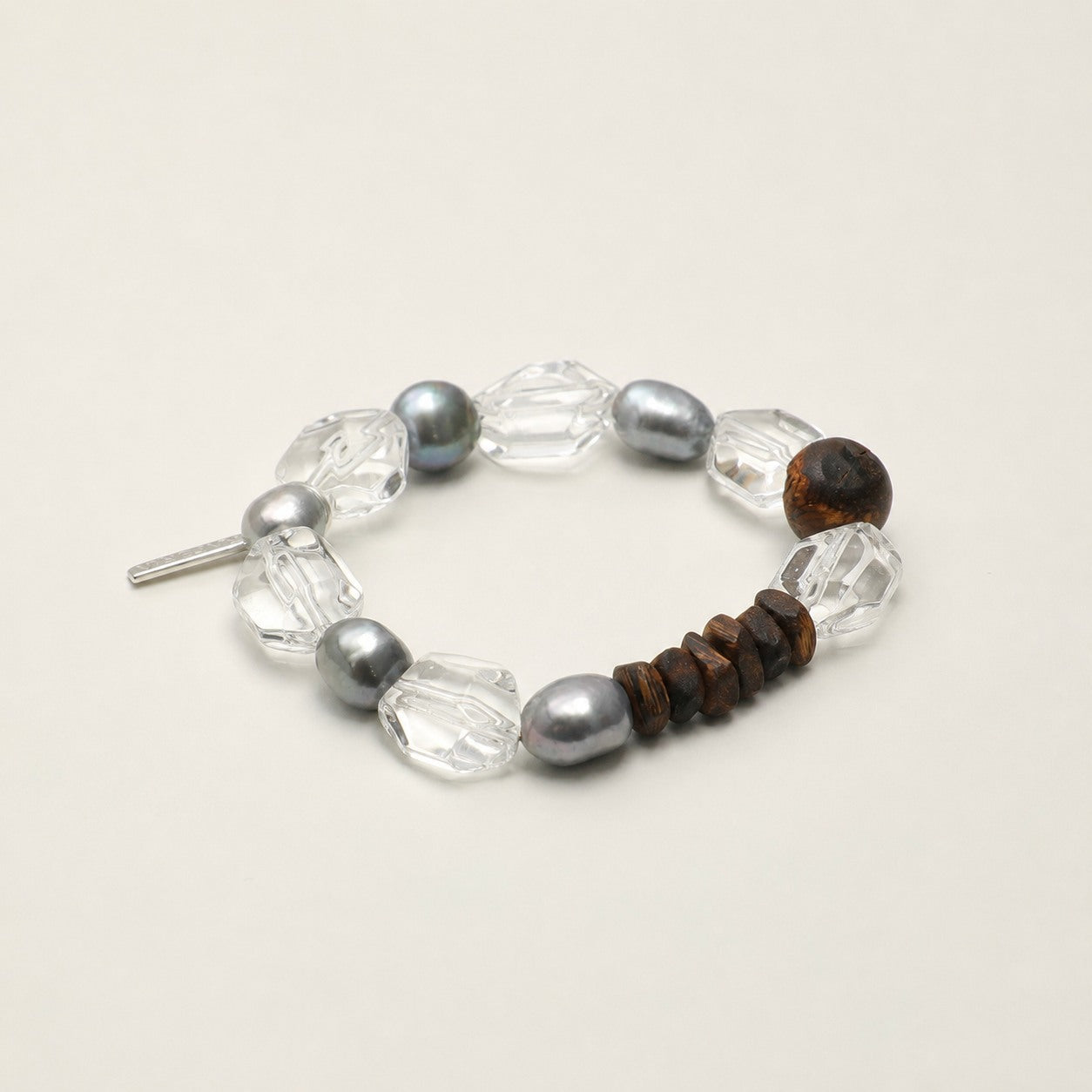 Clear Quartz & Agarwood Bracelet – Double-Point, Sterling Silver — alternate angle showing bracelet structure and clasp