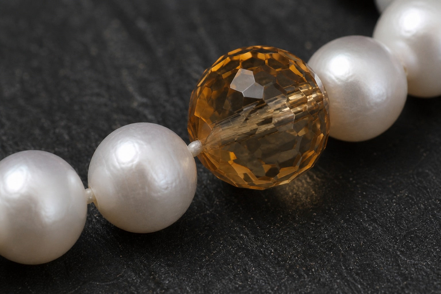 Citrine & Freshwater Pearl Ring – Earth Element — close-up showing citrine facets and freshwater pearl lustre