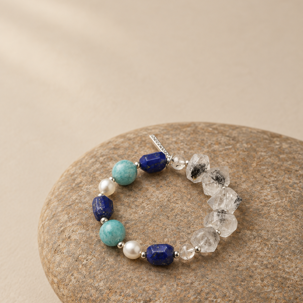Bracciale – lapislazzuli e amazzonite – doppia punta, argento sterling