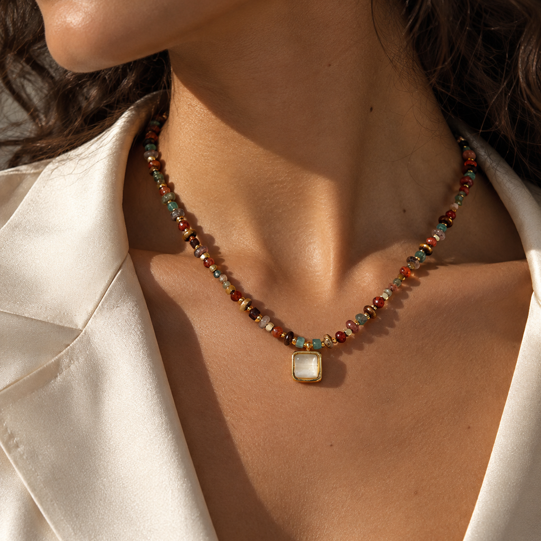 Tiger's Eye & Mixed Gemstone Pendant Necklace