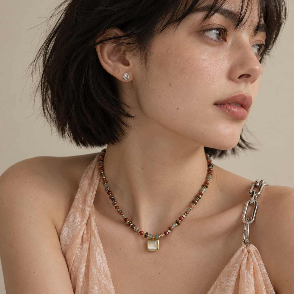 Tiger's Eye & Mixed Gemstone Pendant Necklace