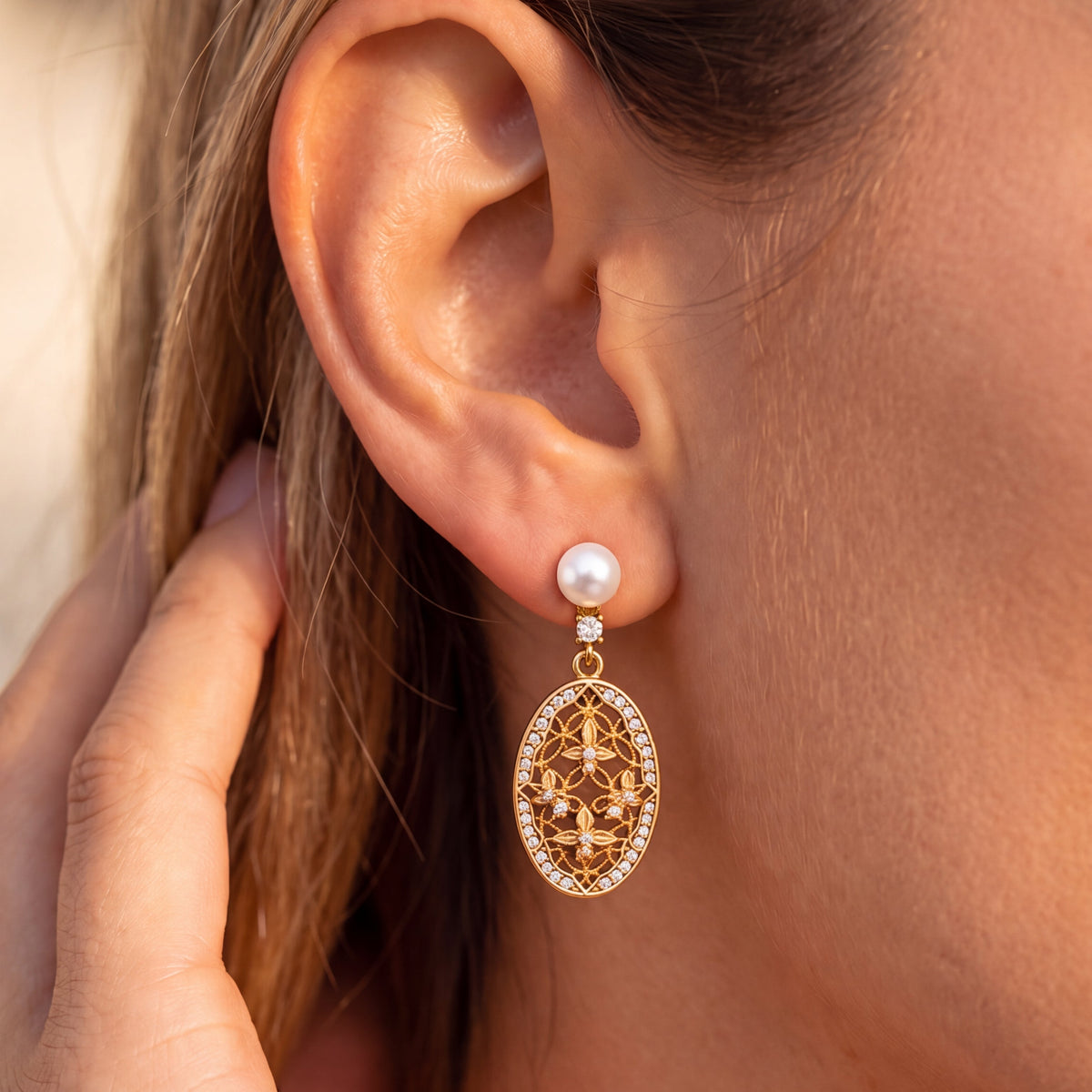 925 Sterling Silver Pearl & Floral Filigree Drop Earrings