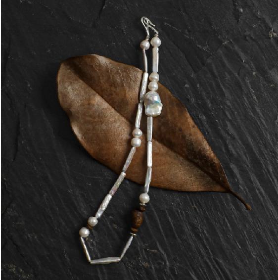 Agarwood & Freshwater Pearl Necklace - Mixed Shapes - product photograph