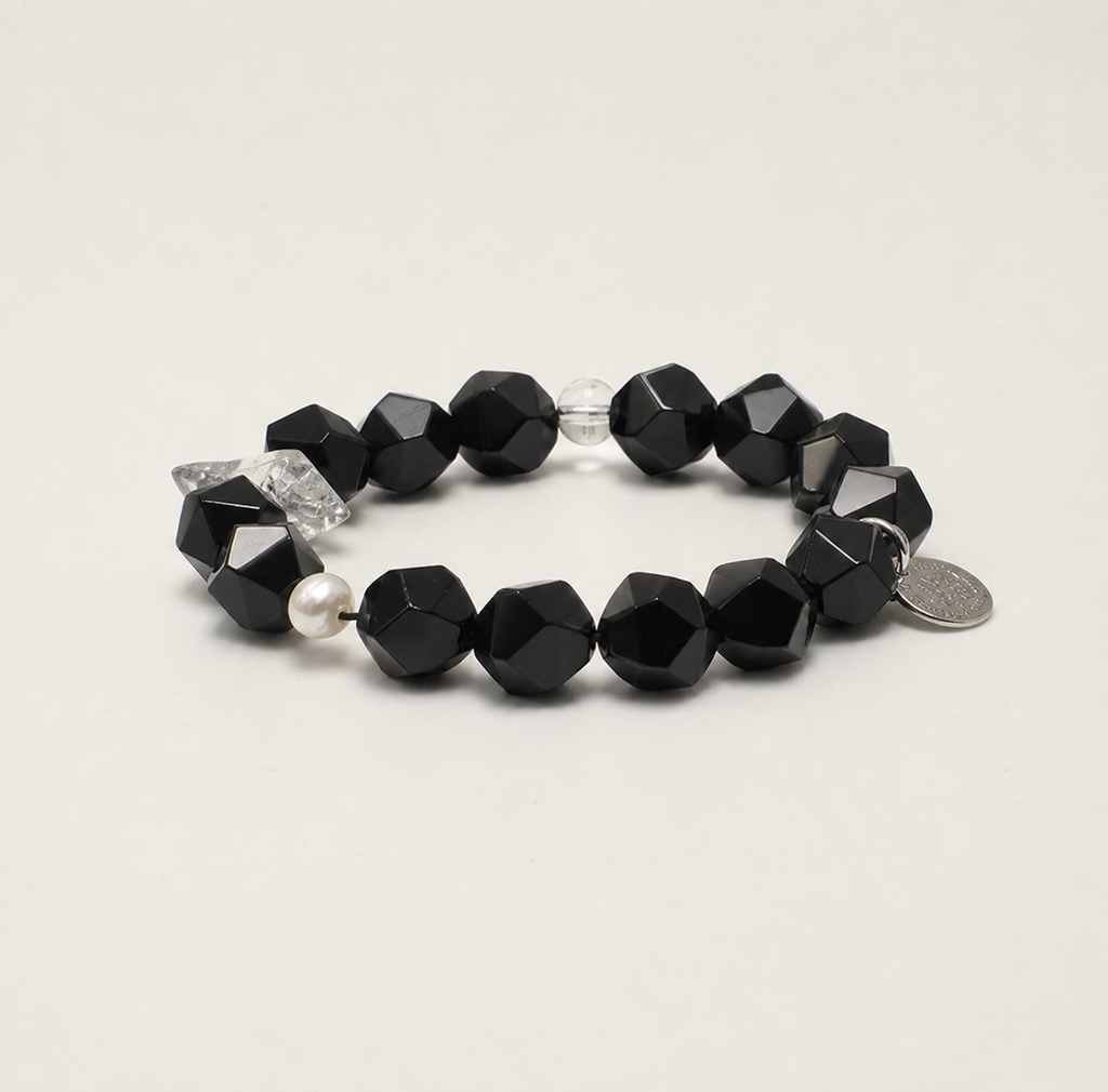 Agate and black rutilated quartz bracelet side angle