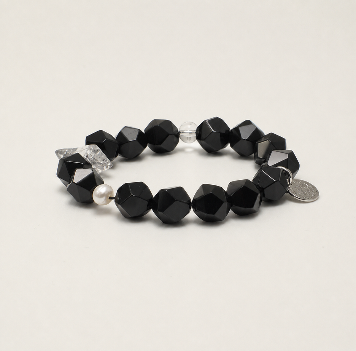 Agate and black rutilated quartz bracelet side angle