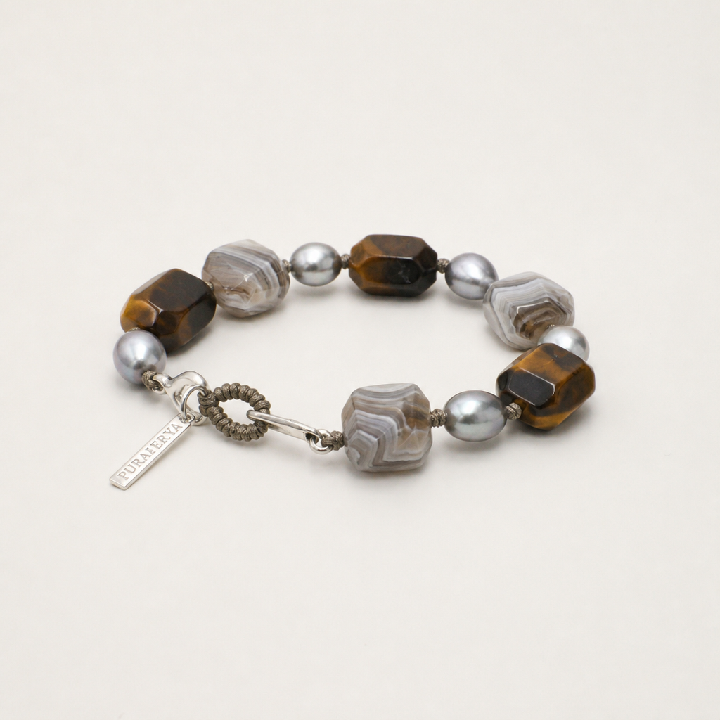 Agate tiger's eye and baroque pearl bracelet alternate angle