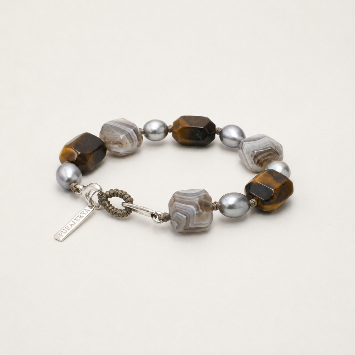 Agate tiger's eye and baroque pearl bracelet alternate angle