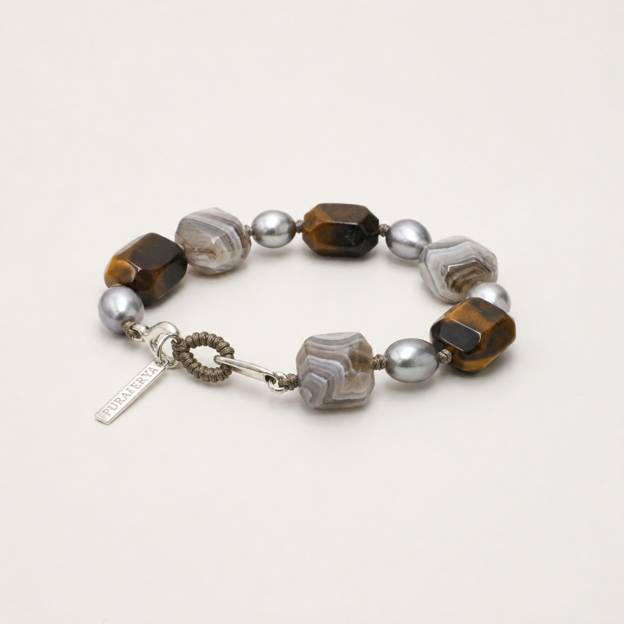 Agate tiger's eye and baroque pearl bracelet alternate angle