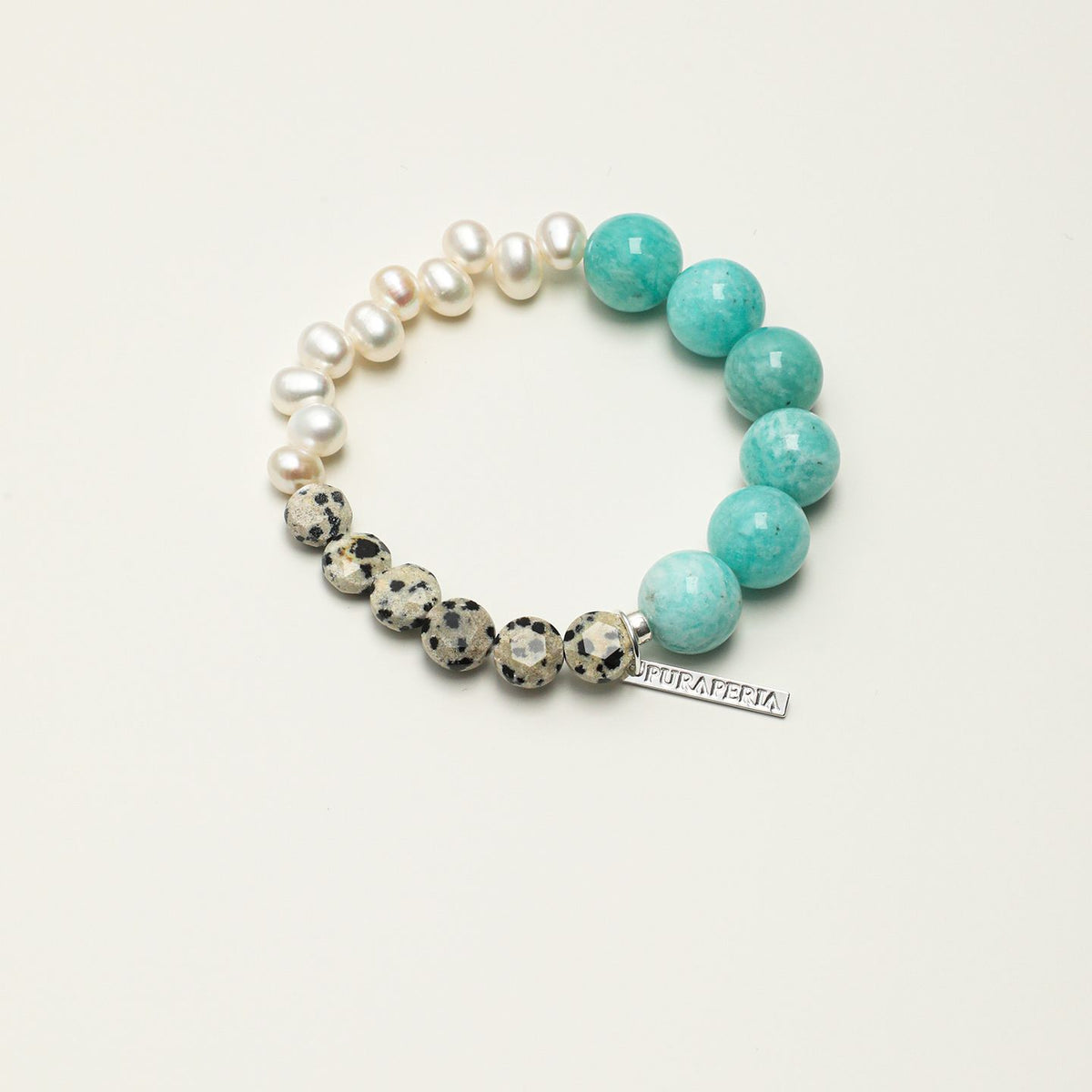 Amazonite & Pearl Bracelet - Speckled Bead Detail - product photograph