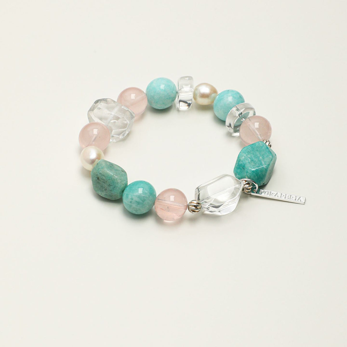 Amazonite, Rose Quartz & Pearl Bracelet - Pastel Stones - product photograph