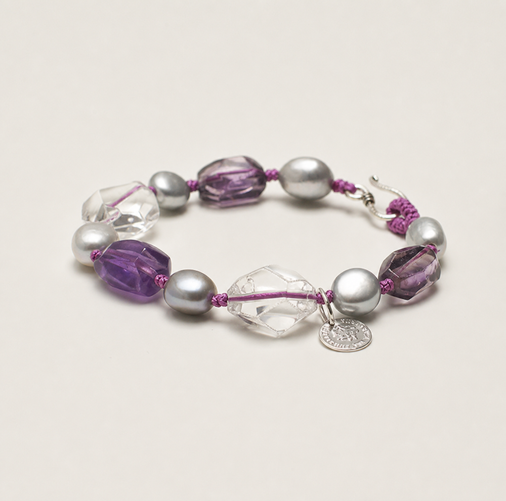 Amethyst & Clear Quartz Bracelet alternate angle showing overall construction
