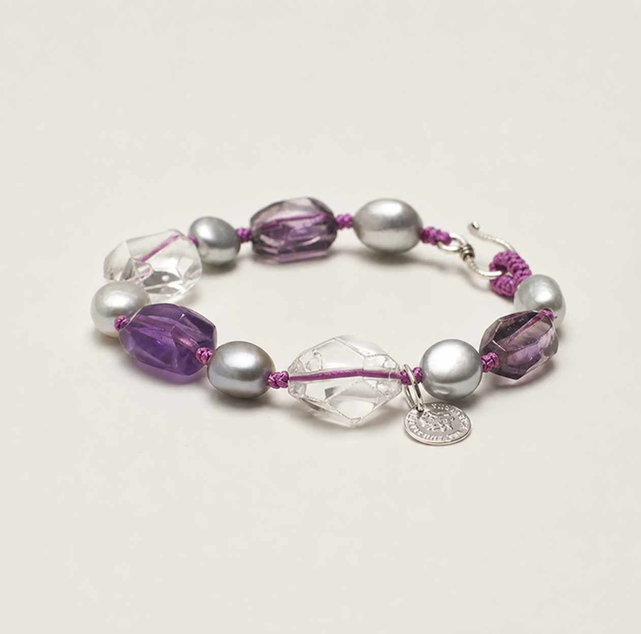 Amethyst & Clear Quartz Bracelet alternate angle showing overall construction