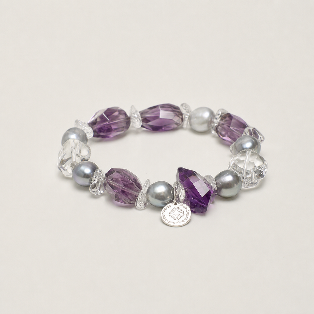 Amethyst & Clear Quartz Bracelet alternate angle showing overall construction