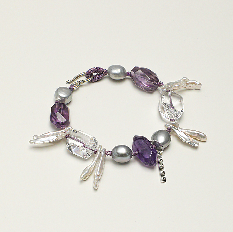 Amethyst Clear Quartz Baroque Freshwater Pearl Bracelet main product image