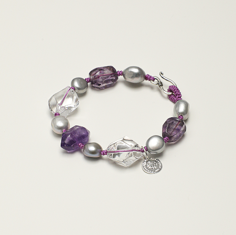 Amethyst Clear Quartz Baroque Freshwater Pearl Bracelet main product image
