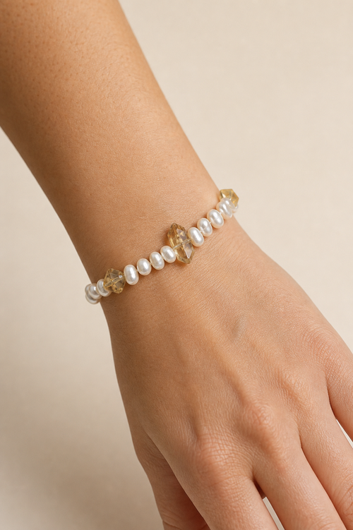 Baroque Pearl Bracelet worn on model at realistic scale