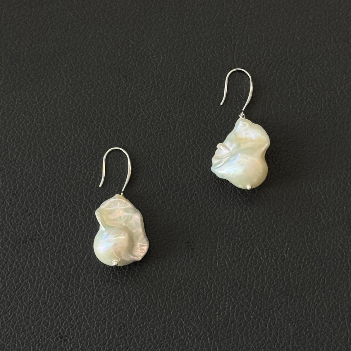 Baroque Pearl Drop Earrings - Organic Shape - product photograph