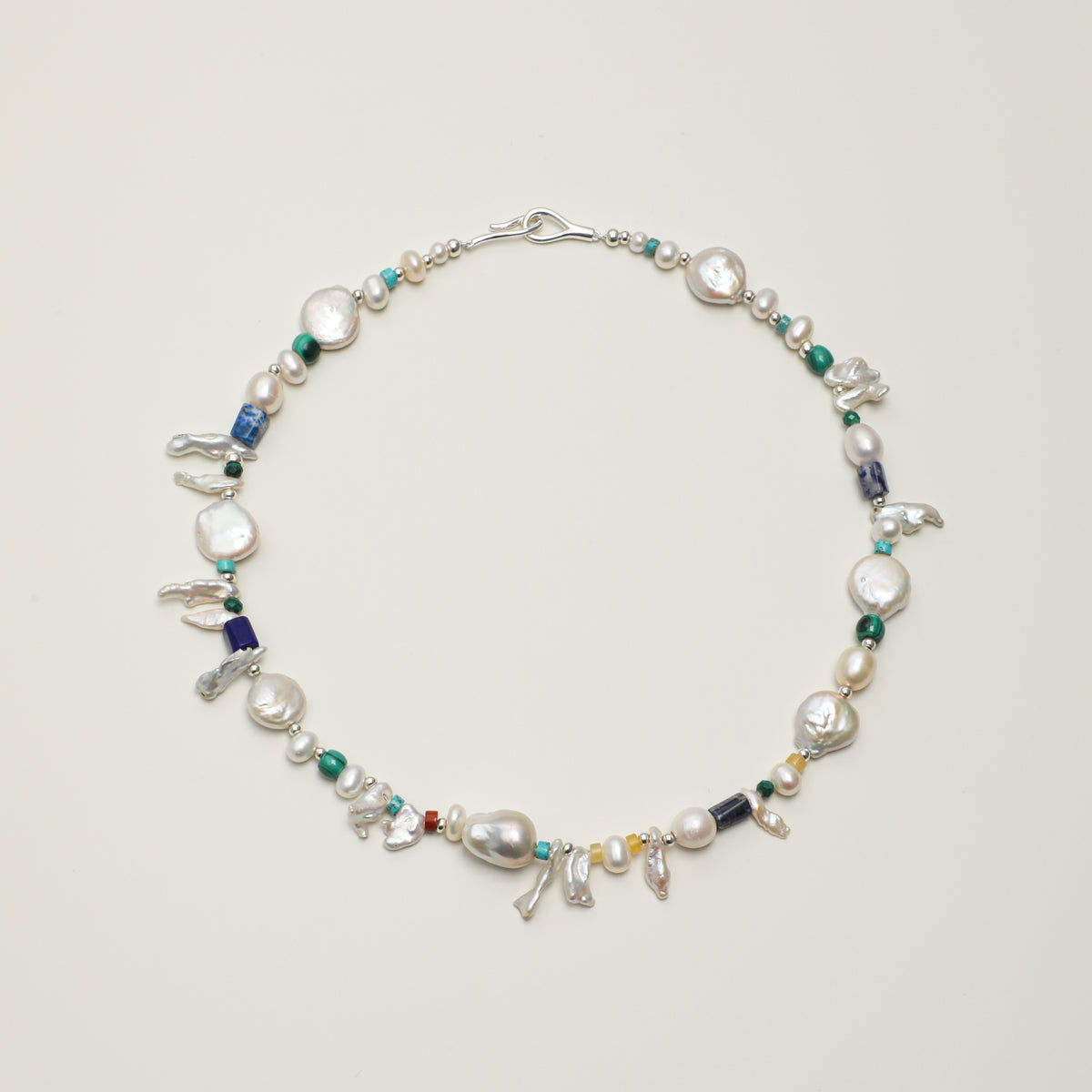 Baroque Pearl, Malachite & Lapis Lazuli Necklace - product photograph