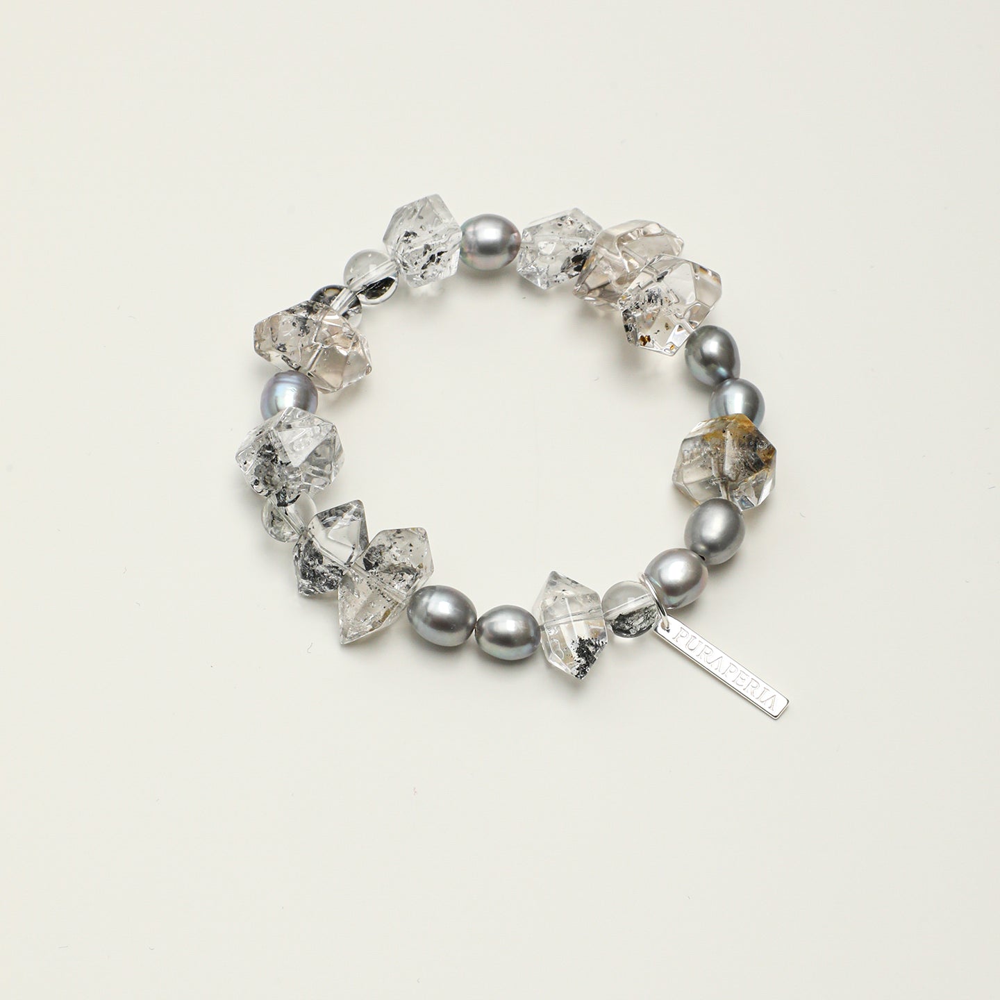 Black Rutilated Quartz & Grey Pearl Bracelet main product image
