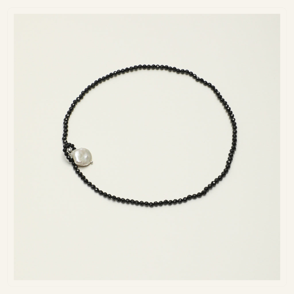 Black Tourmaline Moon Pearl Necklace