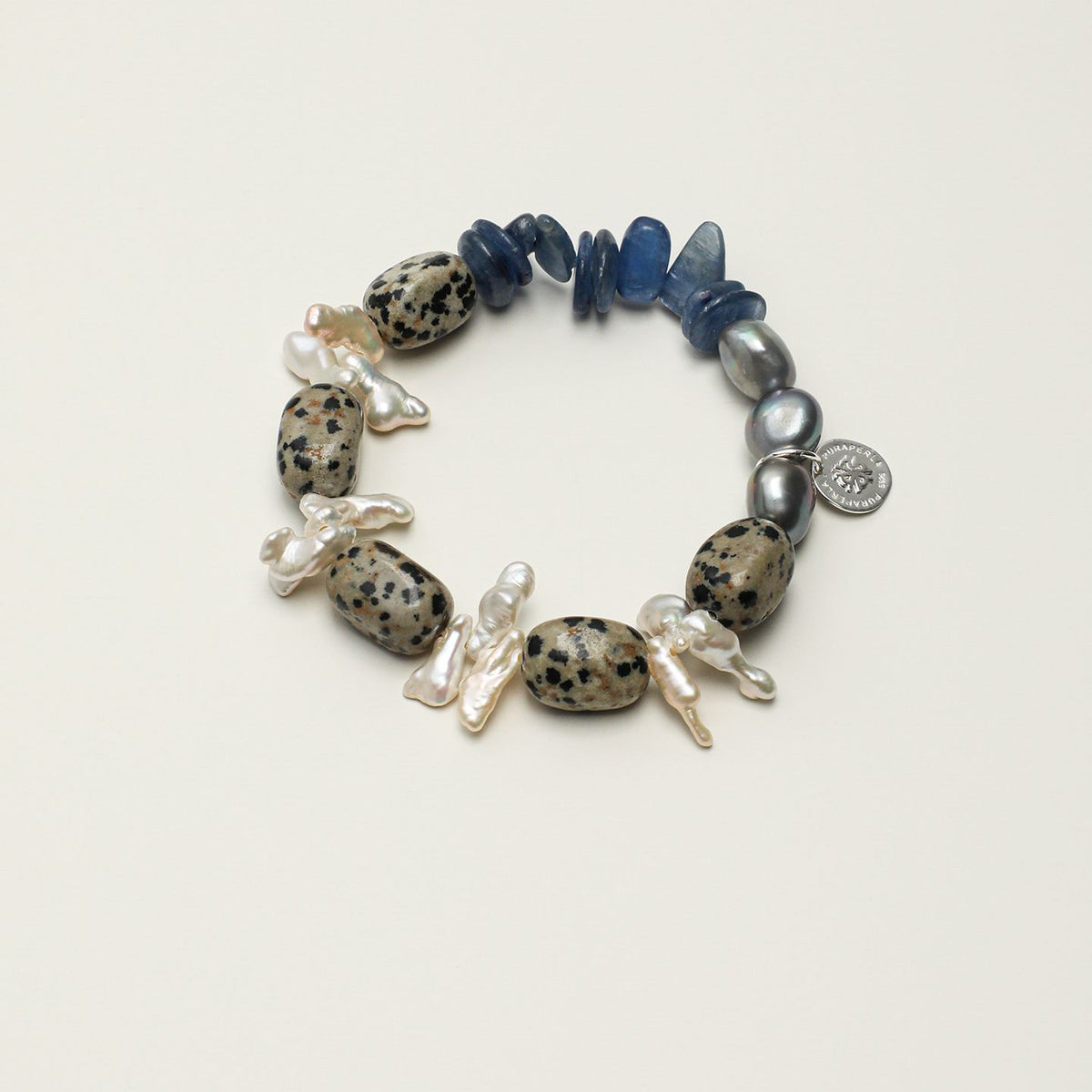 Blue Stone & Baroque Pearl Bracelet - Speckled Detail - product photograph