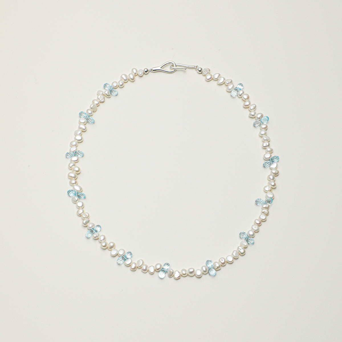 Blue Topaz & Baroque Pearl Necklace - Teardrop Detail - product photograph