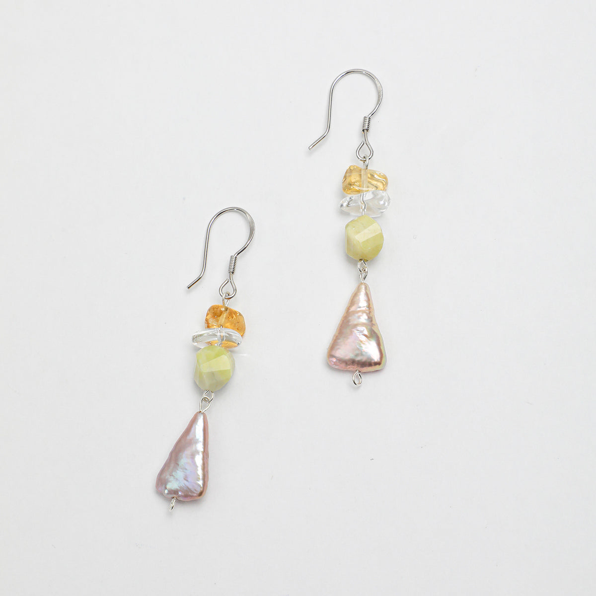 Citrine Clear Quartz Baroque Freshwater Pearl Earrings main product image