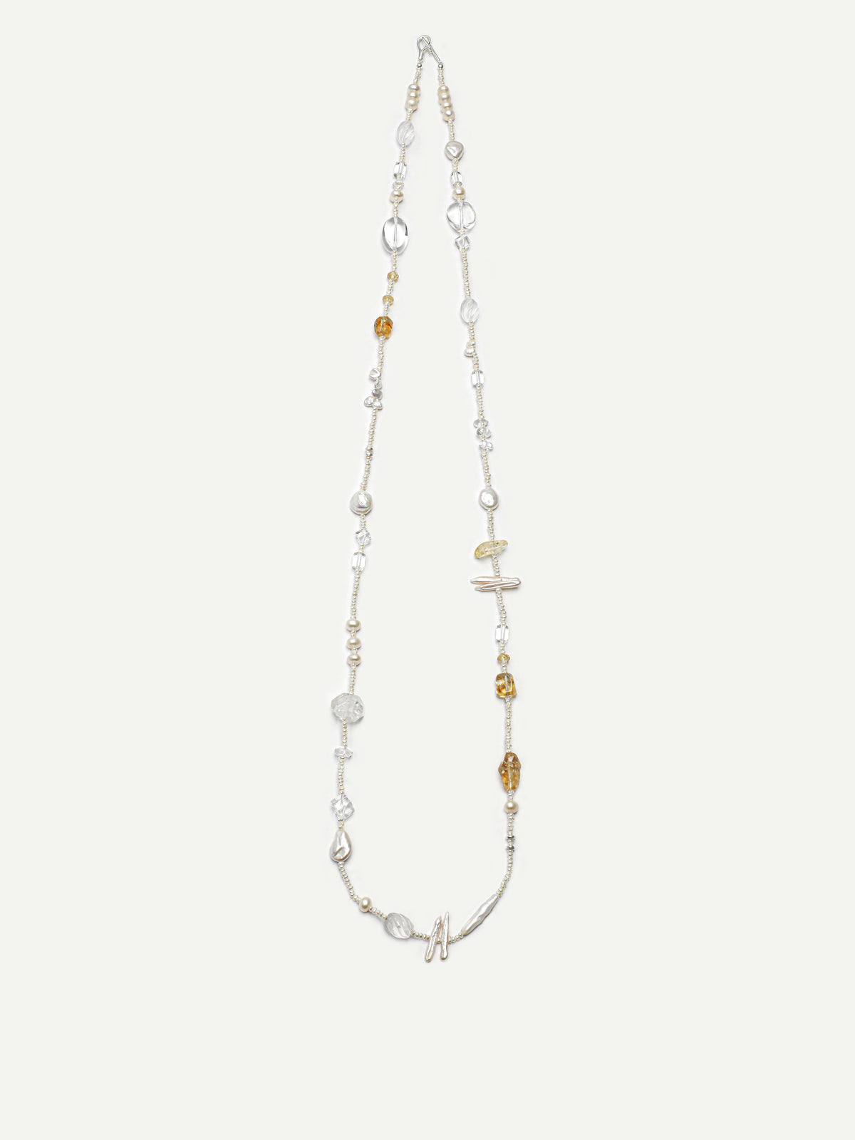 Citrine, Clear Quartz & Baroque Pearl Long Necklace
