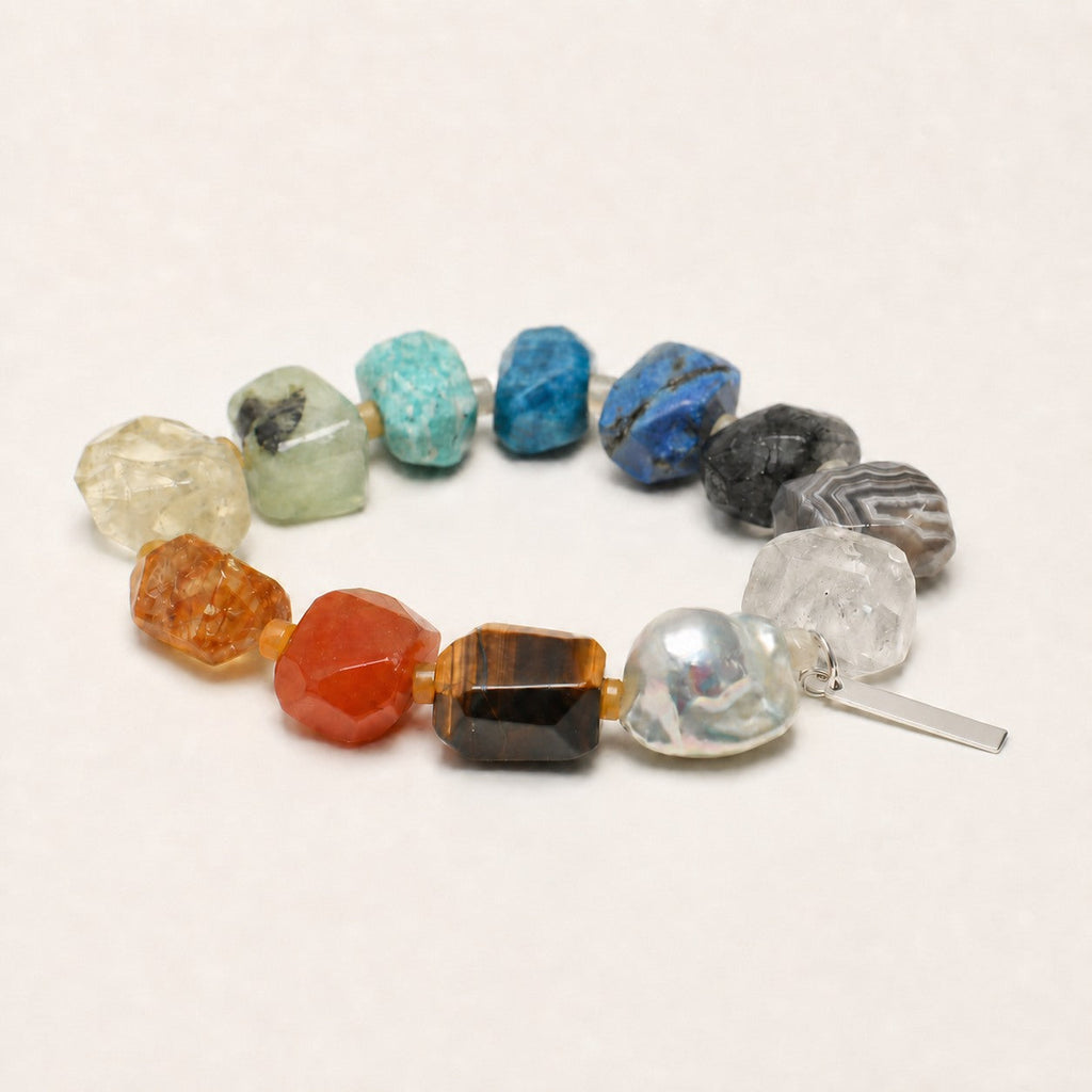 Citrine and clear quartz faceted mixed-stone bracelet shown from an alternate angle