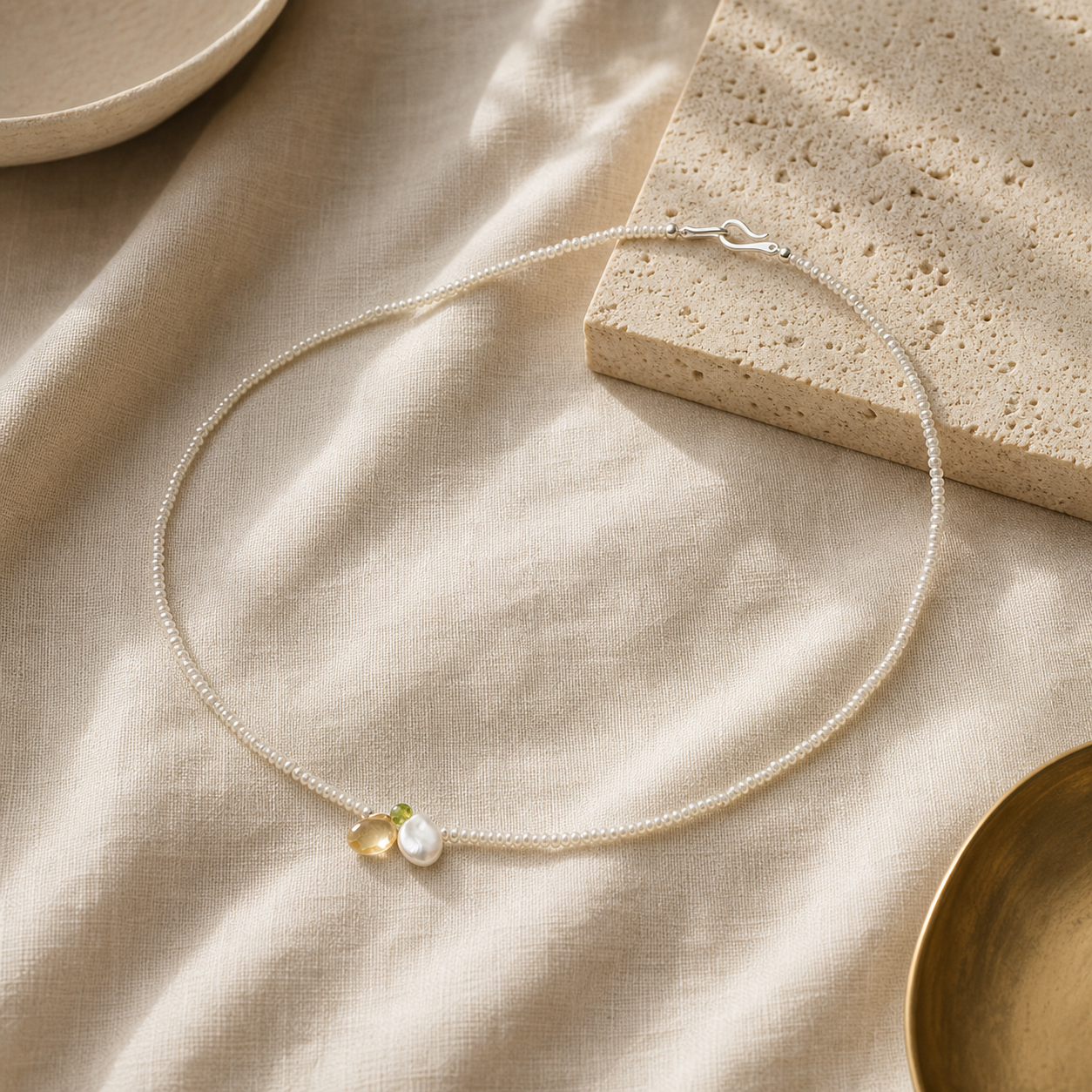Atmospheric scene with citrine peridot freshwater pearl necklace PS2508349