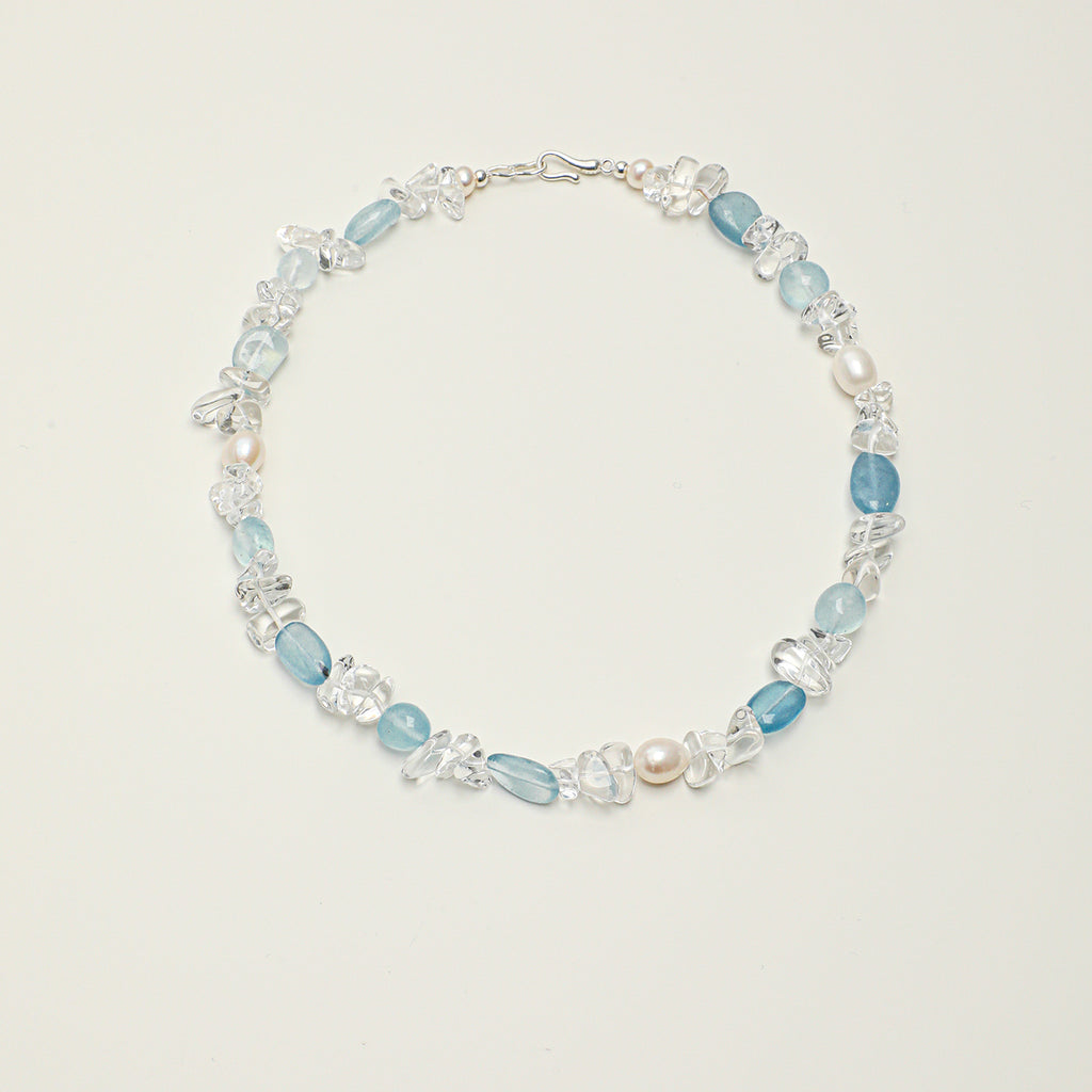 Clear Quartz, Aquamarine & Pearl Necklace – 42 cm main product image