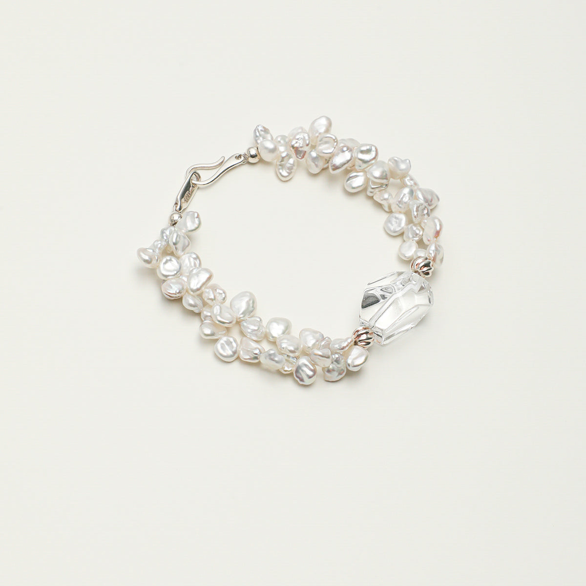 Double-Point Clear Quartz & Baroque Freshwater Pearl Bracelet