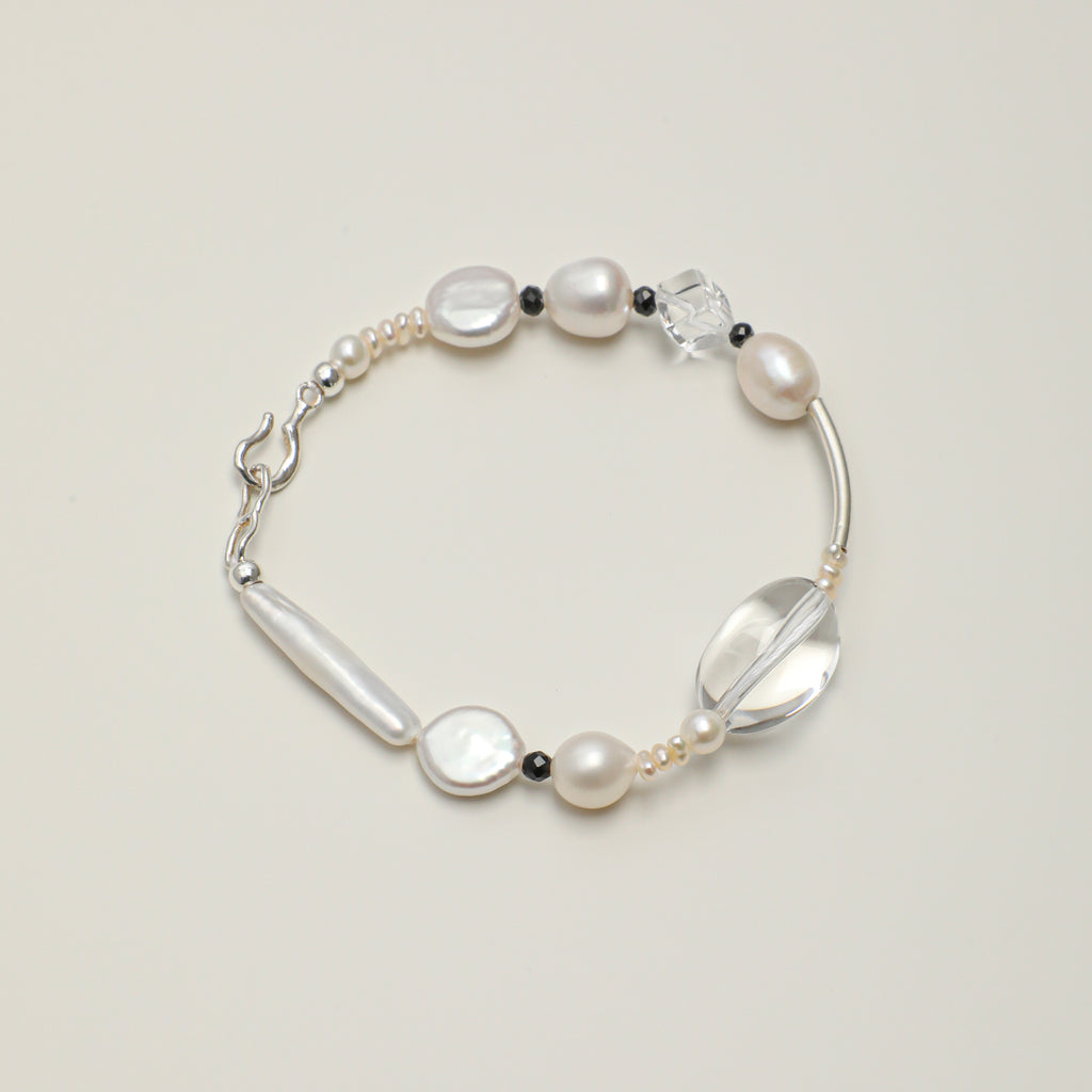 Clear Quartz, Black Tourmaline & Pearl Bracelet main product image