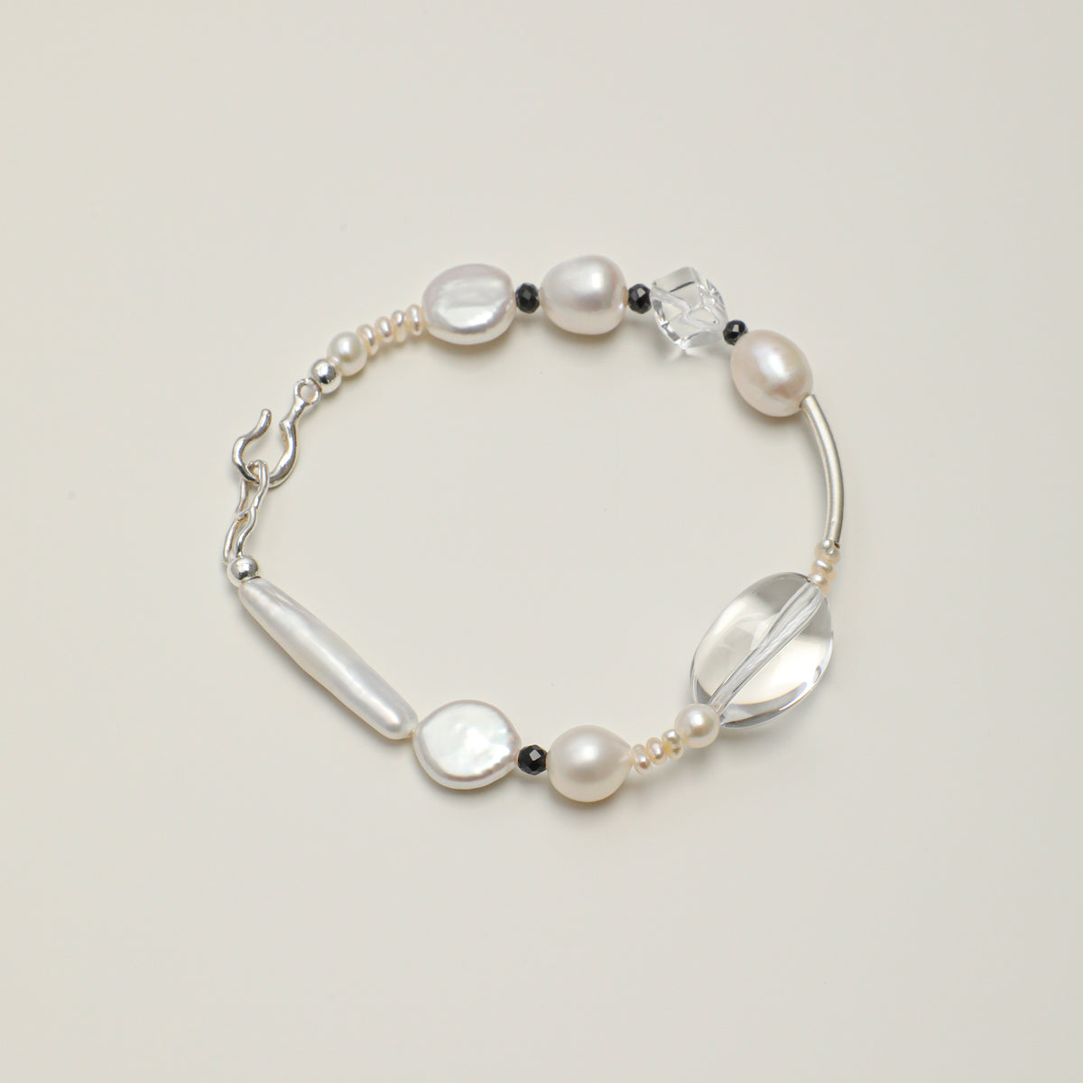 Clear Quartz, Black Tourmaline & Pearl Bracelet main product image