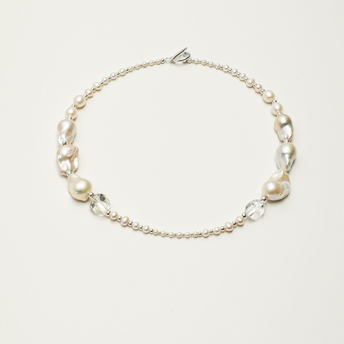 Clear Quartz & Mixed Pearl Necklace - Toggle Clasp - product photograph