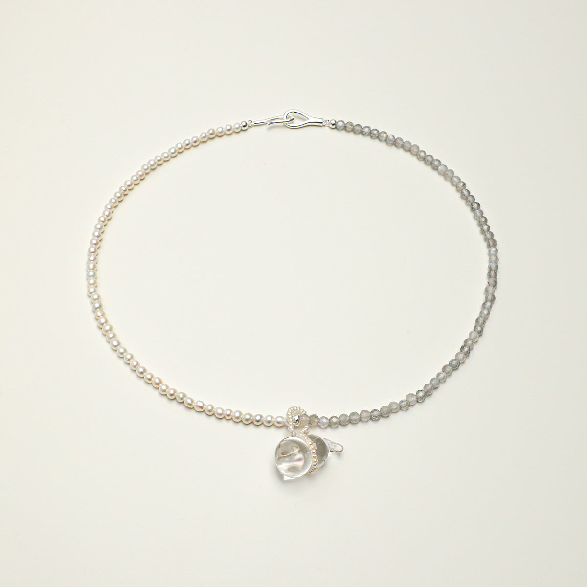 Clear Quartz Moonstone Grey Freshwater Pearl Necklace main product image