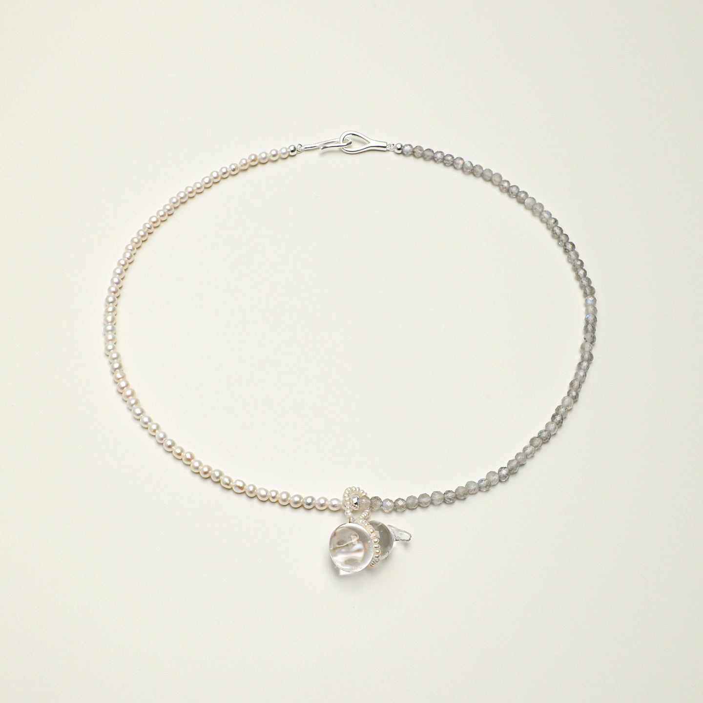 Clear Quartz Moonstone Grey Freshwater Pearl Necklace PS2508192 main product image