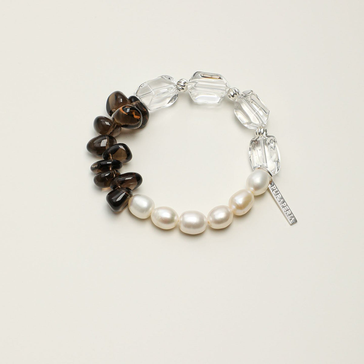 Clear Quartz, Smoky Quartz & Pearl Bracelet - Twist Detail - product photograph